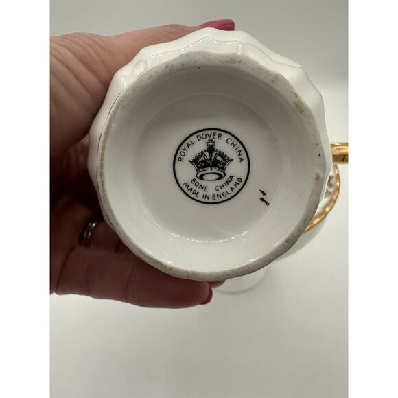 Royal Dover China Moonlight Rose Blue And Gold Cup and Saucer Gold England - Picture 4 of 8